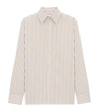 Saint Laurent Cotton Stripe Shirt In Brown