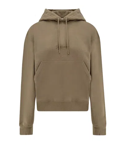 Saint Laurent Cotton Sweatshirt With Logo Embroidery In Green