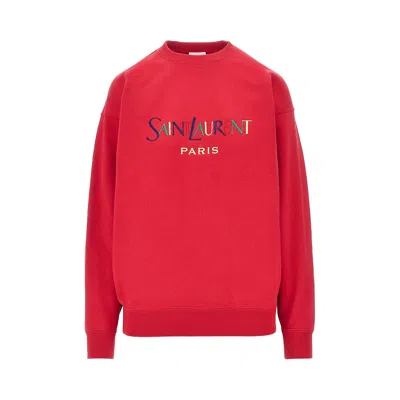 Saint Laurent Cotton Sweatshirt With Logo Embroidery In Red