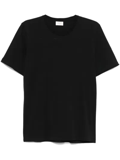 Saint Laurent Cassandre Embroidery Cotton T-shirt In Black