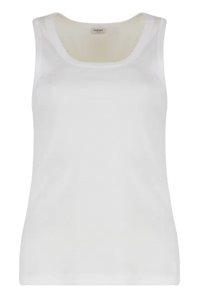 Saint Laurent Cotton Tank Top In White