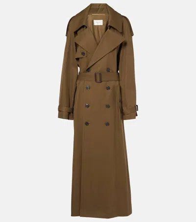 Saint Laurent Double-breasted Long Trench Coat In Green