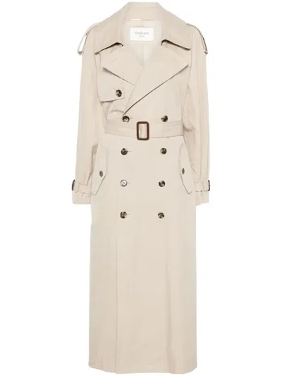 Saint Laurent Cotton Trench Coat In Beige