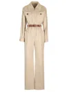 Saint Laurent Cotton Twill Belted Tracksuit In Nude & Neutrals