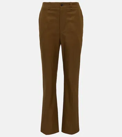 Saint Laurent Cotton Twill Flared Trousers In Brown