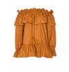 Saint Laurent Brown Ruffle Dress With Bare Shoulders In Cotton Twill Woman