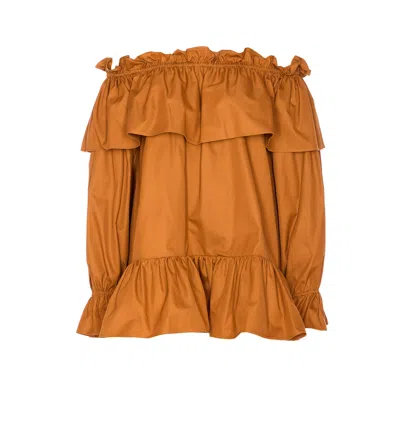 SAINT LAURENT COTTON TWILL FLOUNCE DRESS