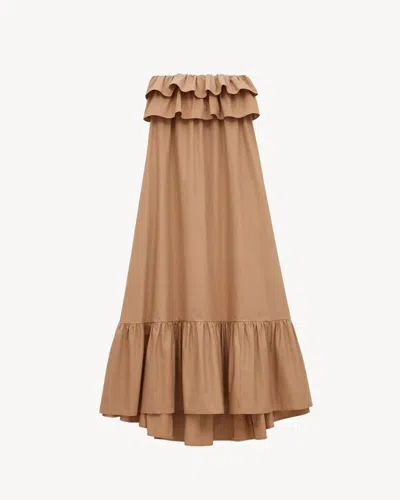 Saint Laurent Cotton Twill Flounce Dress In Brown
