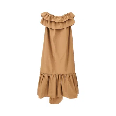 Saint Laurent Cotton Twill Flounced Maxi Dress In Brown