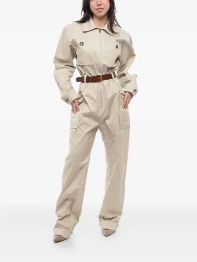 Saint Laurent Cotton Twill Jumpsuit In Neutrals