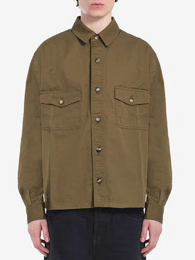 Saint Laurent Cotton Twill Overshirt In Green