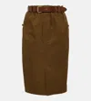 Saint Laurent Belted Cotton Pencil Skirt In Brown