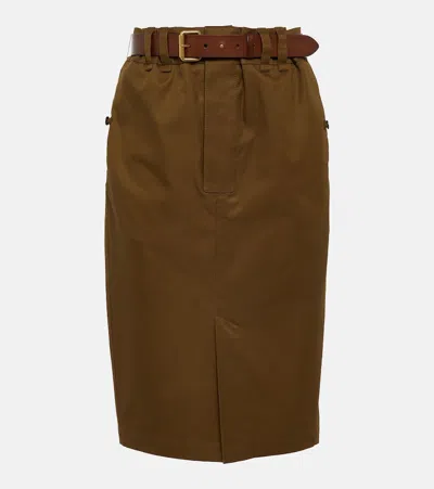 Saint Laurent Cotton Twill Pencil Skirt In Brown