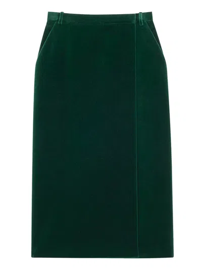 SAINT LAURENT SAINT LAURENT COTTON VELVET CRISSCROSS MIDI SKIRT CLOTHING