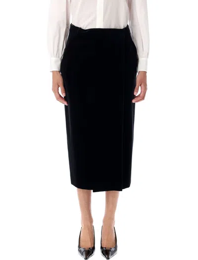 Saint Laurent Wrap-effect Cotton-velvet Midi Skirt In Black