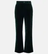 Saint Laurent Cropped Cotton-velvet Slim-leg Pants In Green