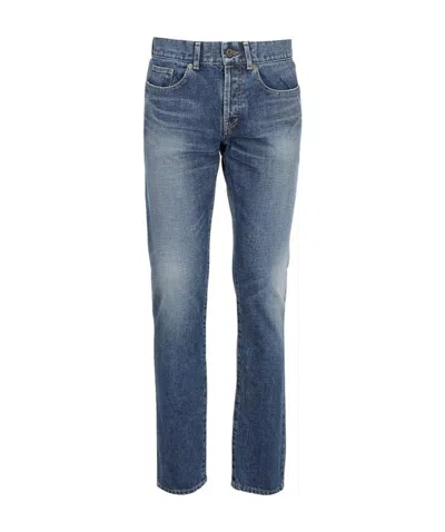 Saint Laurent Cotton Washed Jeans In Blue