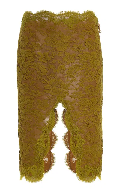 Saint Laurent Cotton-blend Lace Knee-length Skirt In Green