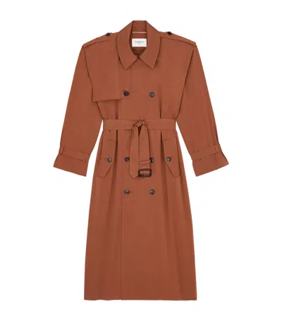 Saint Laurent Cotton-silk Oversized Trench Coat In Brown