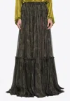 Saint Laurent Country-style Tiered Long Skirt In Brown