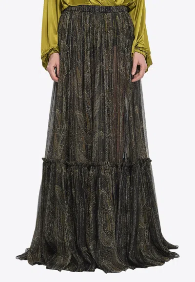Saint Laurent Country-style Tiered Long Skirt In Multi