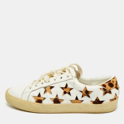 Pre-owned Saint Laurent Court Classic Size 39 White Leather Lace Up Sneakers