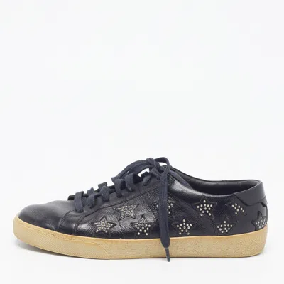 Pre-owned Saint Laurent Court Classic Size 40 Black Leather Lace Up Sneakers