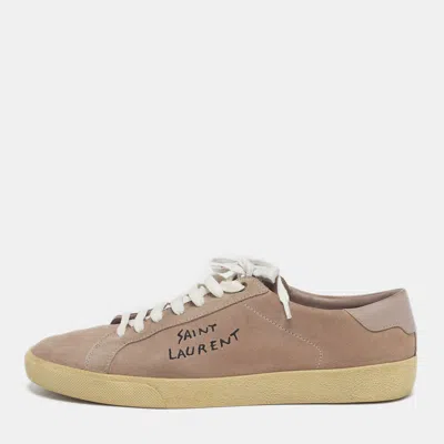 Pre-owned Saint Laurent Court Classic Size 46 Dusty Pink Leather And Suede Low Top Sneakers
