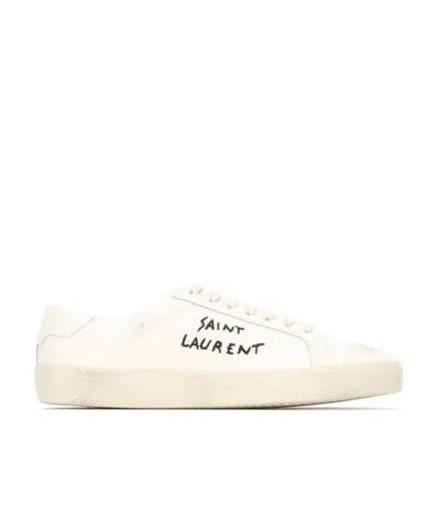 SAINT LAURENT COURT CLASSIC SL/06 EMBROIDERED SNEAKERS IN FABRIC AND LEATHER