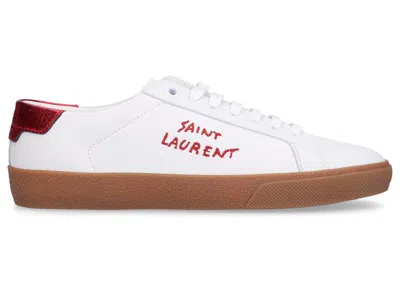 Pre-owned Saint Laurent Court Classic Sl/06 Metallic Red Sneakers In White