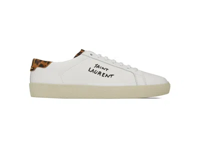 Pre-owned Saint Laurent Court Classic Sl/06 Optic Leopard (women's) Sneakers In White