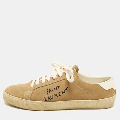 Pre-owned Saint Laurent Court Classic Sl/06 Size 39 Beige Leather And Suede Low Top Sneakers