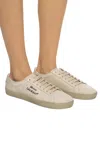 Saint Laurent Court Classic Distressed Logo-embroidered Canvas And Leather Sneakers In Cream