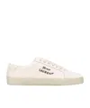 Saint Laurent Court Classic Distressed Logo-embroidered Canvas And Leather Sneakers In White