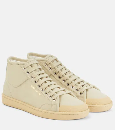 Saint Laurent Court Classic Sl/39 Canvas Trainers In Beige & Coffee White