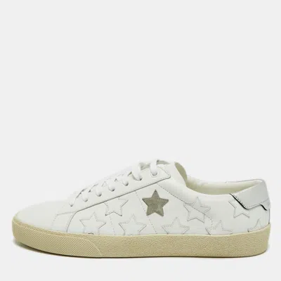 Pre-owned Saint Laurent Court Classic Star Size 41 White/silver Leather Low Top Sneakers