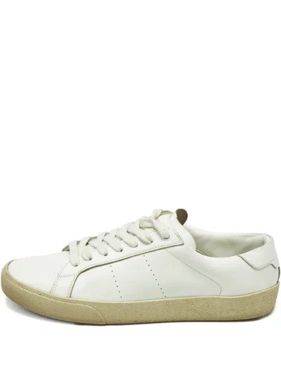 Pre-owned Saint Laurent Court Leather Sneakers In White