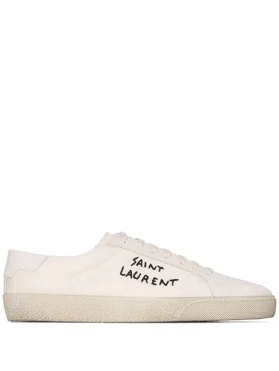 Saint Laurent Effortlessly Stylish Off-white Canvas Court Classic Sneakers For Women