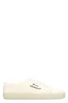 Saint Laurent Court Classic Distressed Logo-embroidered Canvas And Leather Sneakers In Neutral