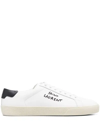 Saint Laurent Low-top Sneakers With Round Toe And Contrast Heel In White