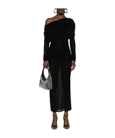 Saint Laurent Cowl Neck Fine-knit Maxi Dress In Black