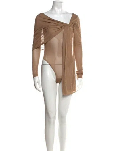 Pre-owned Saint Laurent Cowl Neck Long Sleeve Bodysuit In Neutral