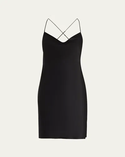 Saint Laurent Cowl-neck Draped Backless Silk Slip Dress In Black