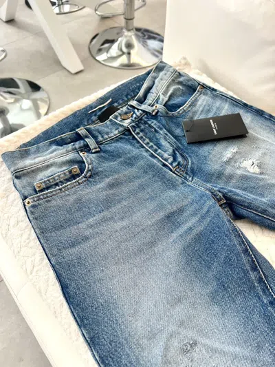 Pre-owned Saint Laurent Crazy Do2 Light Blue Distressed  Jeans / Denim
