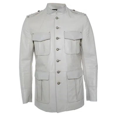 Pre-owned Saint Laurent , Cream 4 Pocket Safari Leather Jacket In White