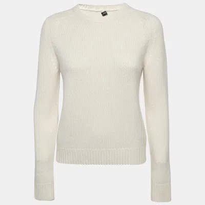 Pre-owned Saint Laurent Cream Cashmere Knit Sweater Xs