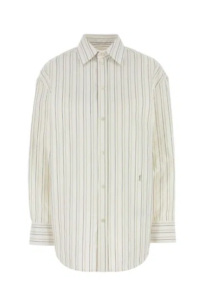Saint Laurent Cream Embroidered Cotton Oversize Shirt