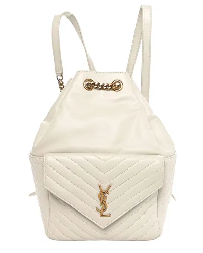 Saint Laurent Cream Lambskin Matelasse Leather Monogram Joe Backpack Cream  (authentic Pre-loved) In Neutral