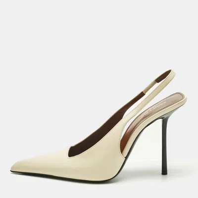 Pre-owned Saint Laurent Cream Leather Kiss Slingback Pumps Size 37 In White
