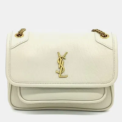Pre-owned Saint Laurent Cream Leather Niki Mini Chain Shoulder Bag In White